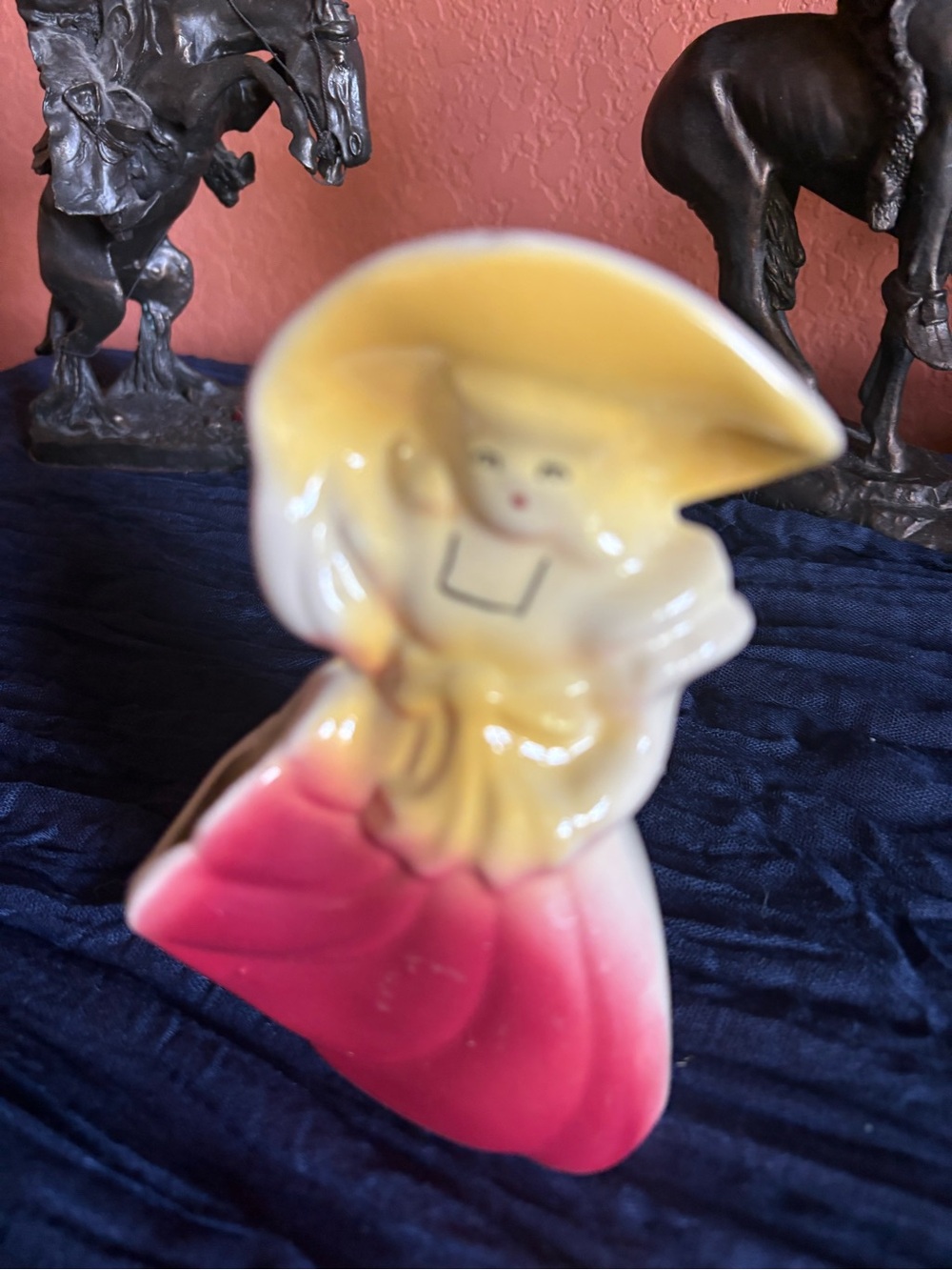 Yellow and Pink Ceramic Lady Figurine - Decorative Home Accent